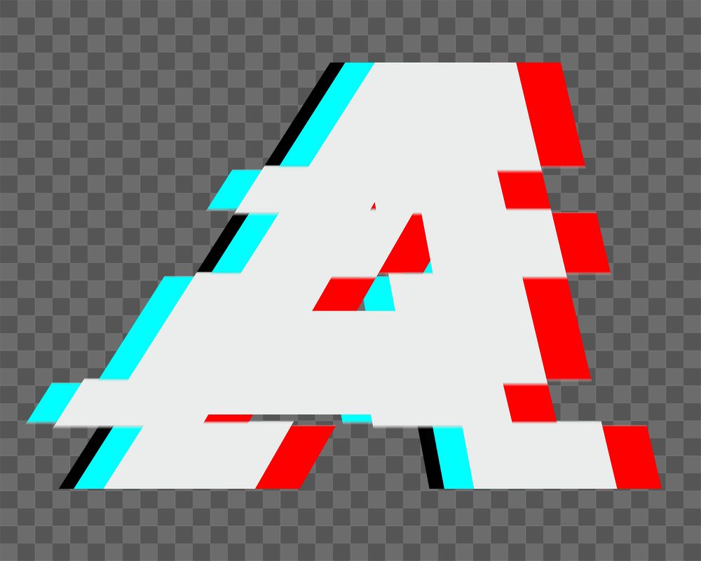 Letter A png glitch alphabet, transparent background