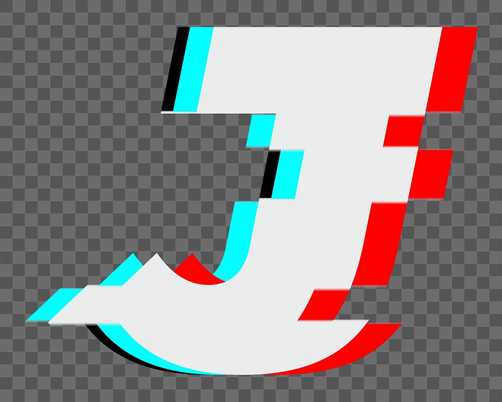 Letter J png glitch alphabet, transparent background