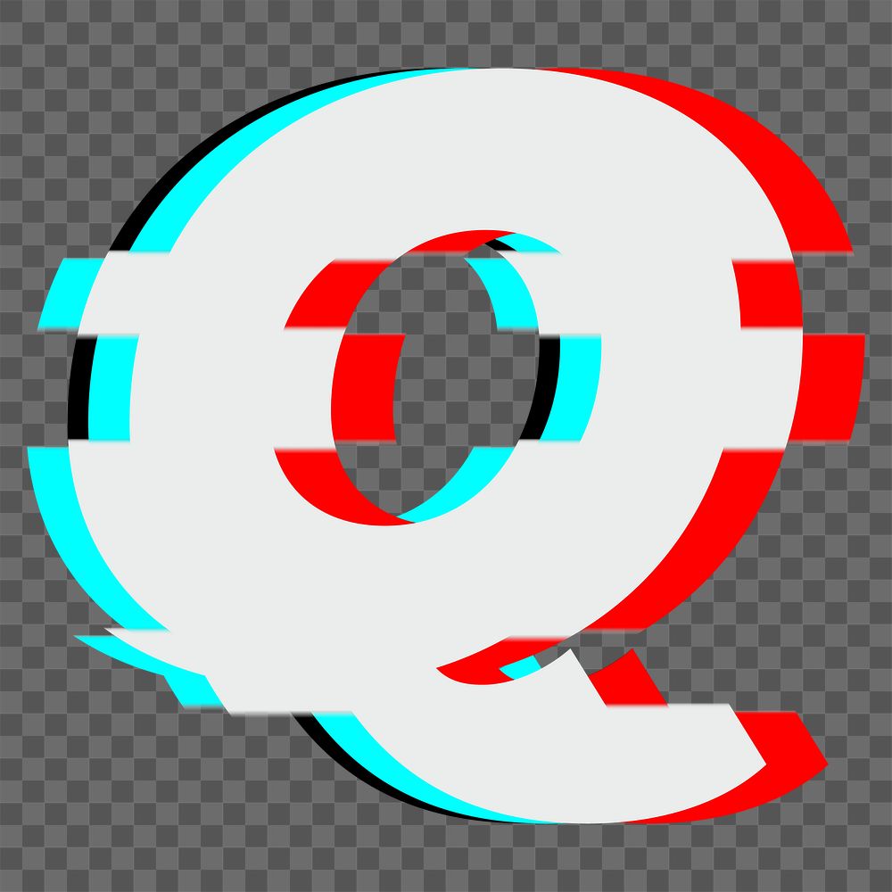 Letter Q png glitch alphabet, transparent background