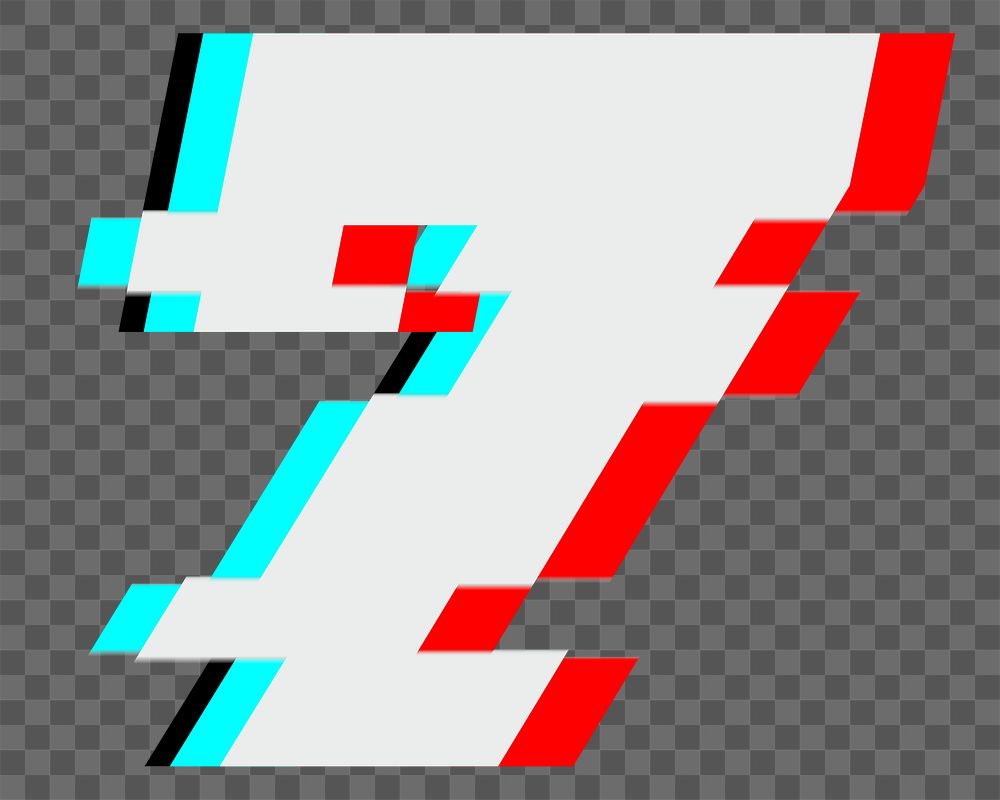 Number 7 png glitch font, transparent background