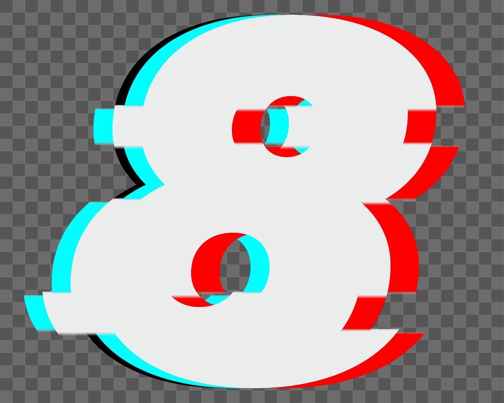 Number 8 png glitch font, transparent background