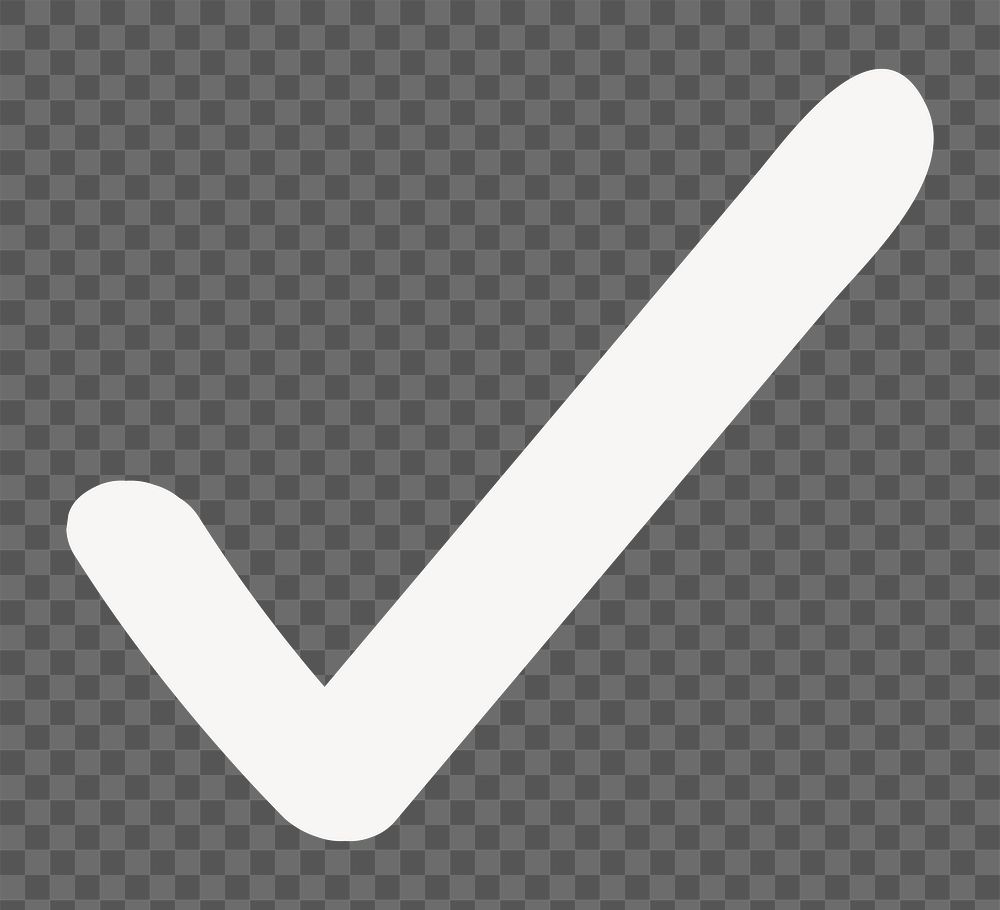 PNG right tick icon in white, transparent background