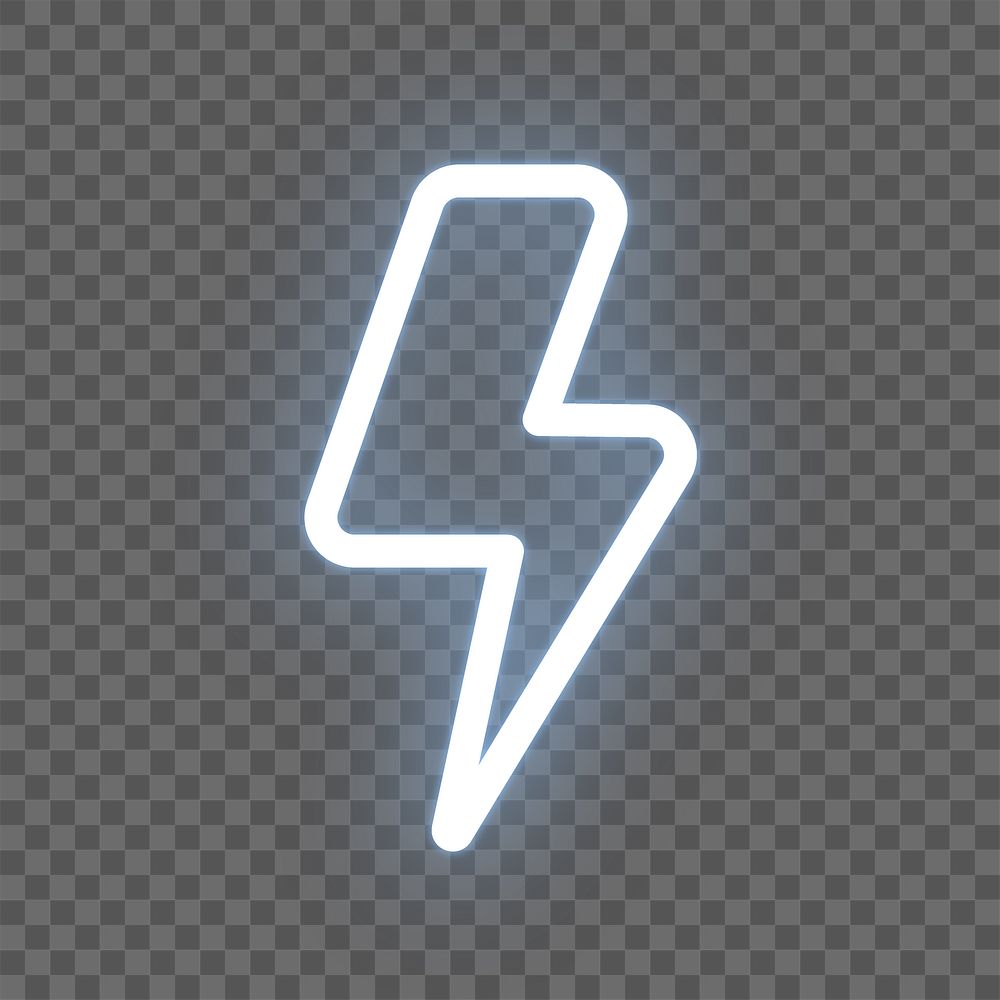 Lightning icon png white blue neon shape, transparent background