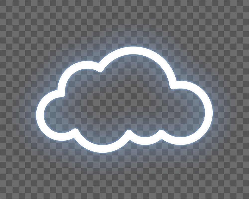 Cloud icon png white blue neon shape, transparent background