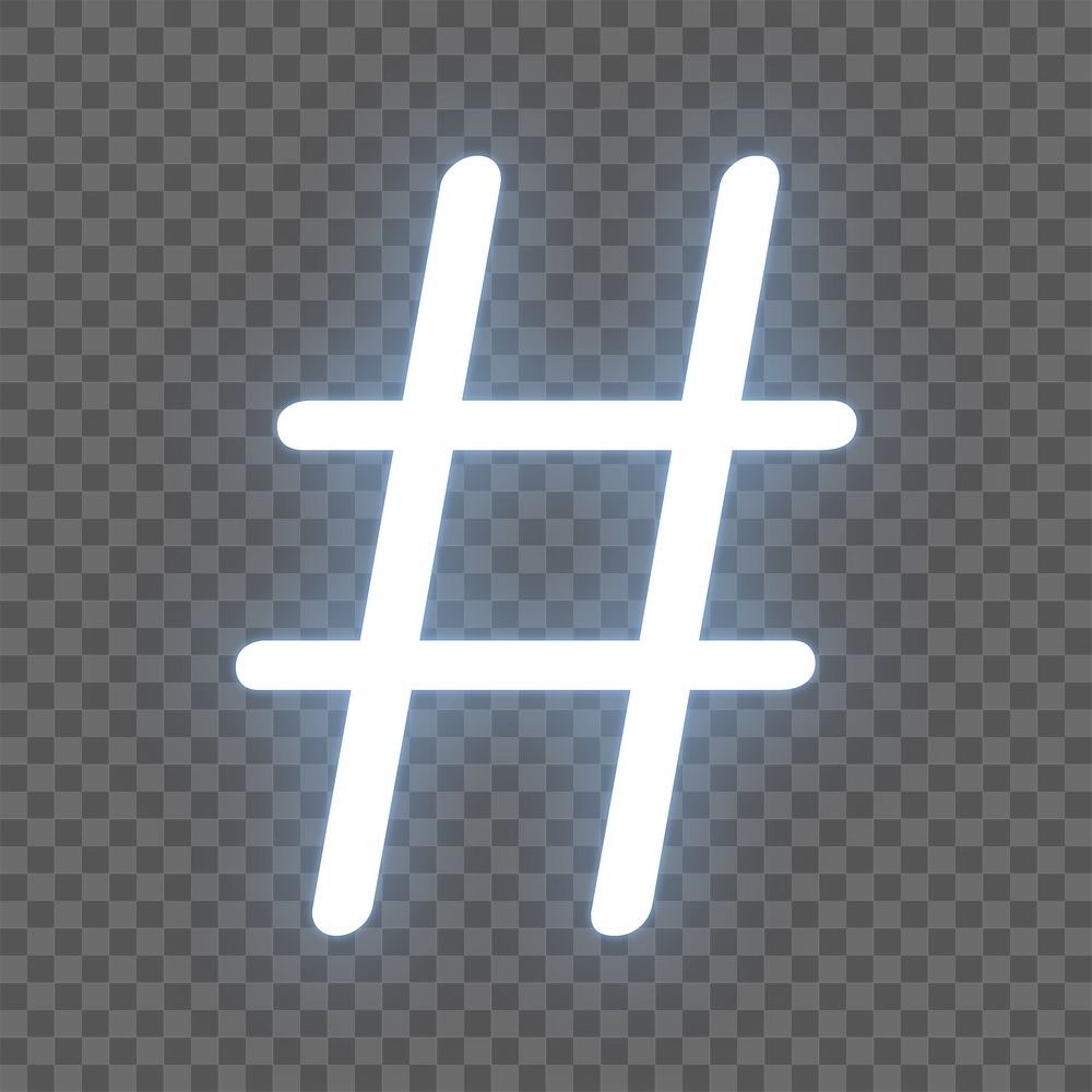 Hashtag sign png neon symbol, transparent background