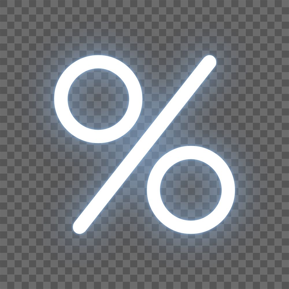 Percentage sign png neon symbol, transparent background