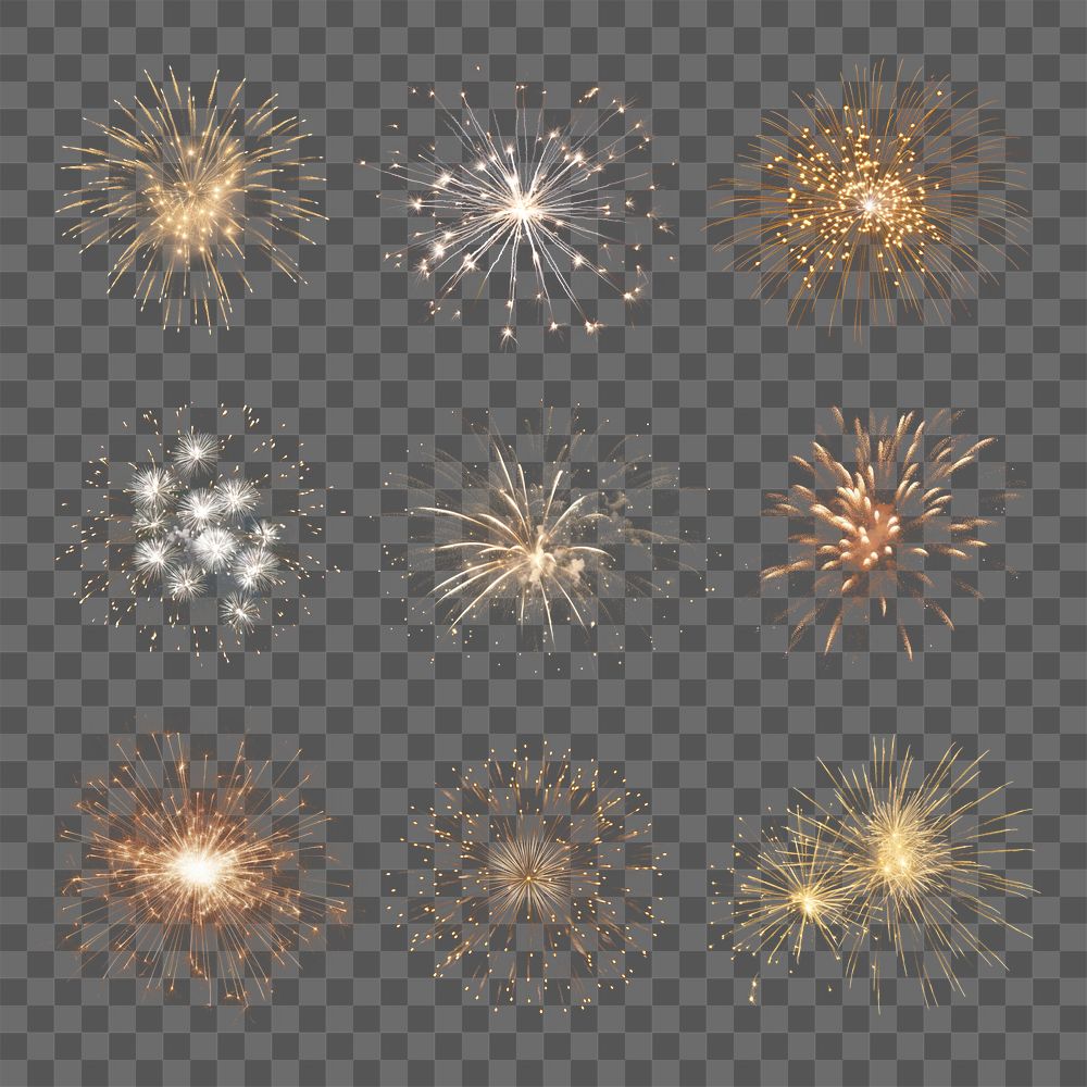 PNG firework effect element set, transparent background