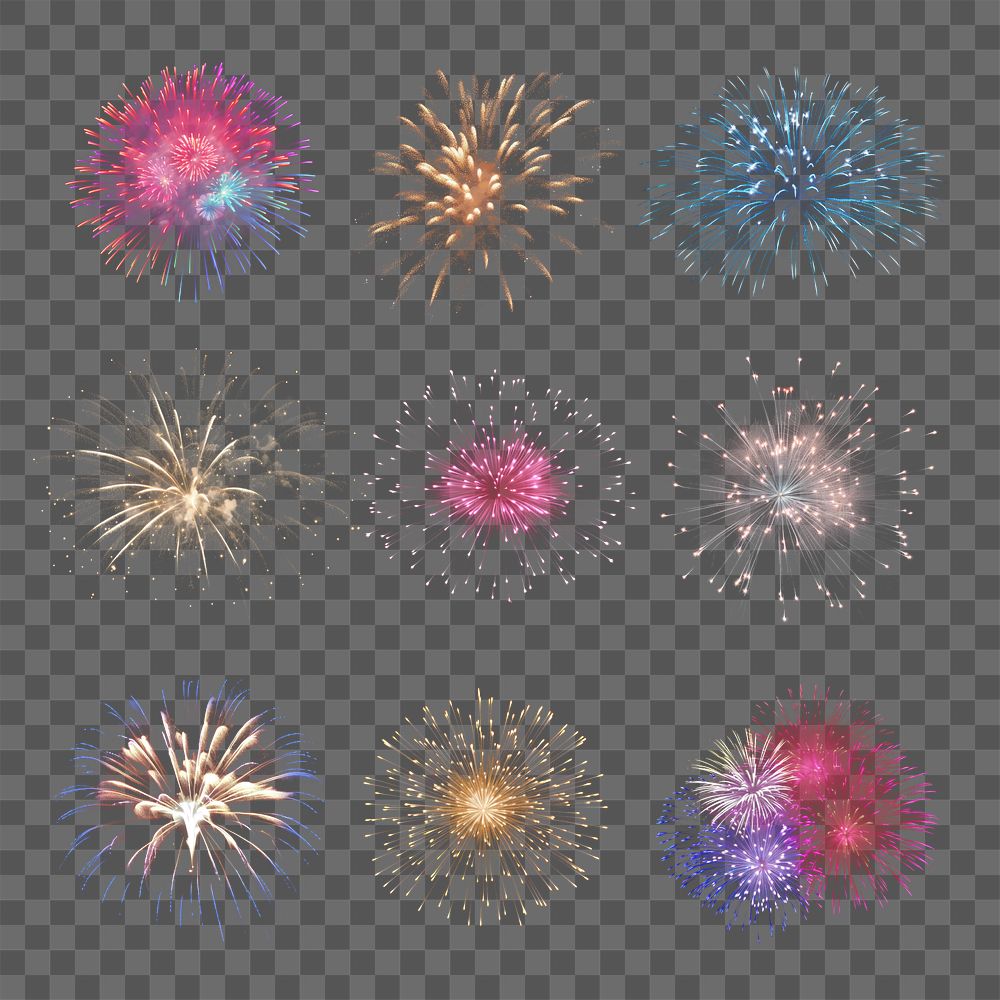 PNG firework effect element set, transparent background