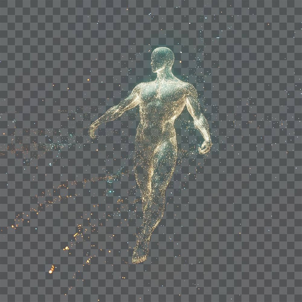 PNG Holographic human figure art futuristic space.