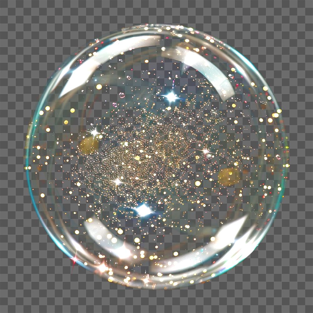 PNG White sparkle streak sparkle glitter inside a clear bubble background reflections transparent.