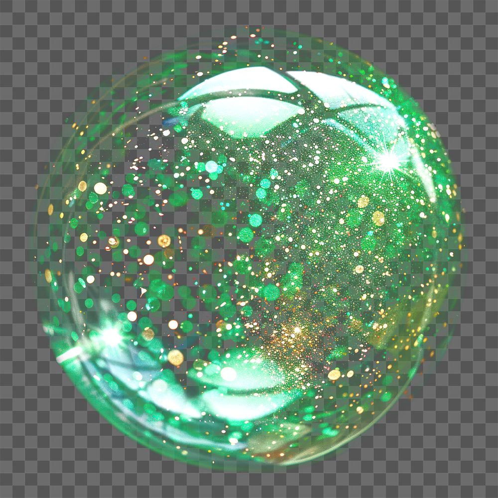 PNG Green sparkle streak sparkle glitter inside a clear bubble sparkles sphere green sparkles.