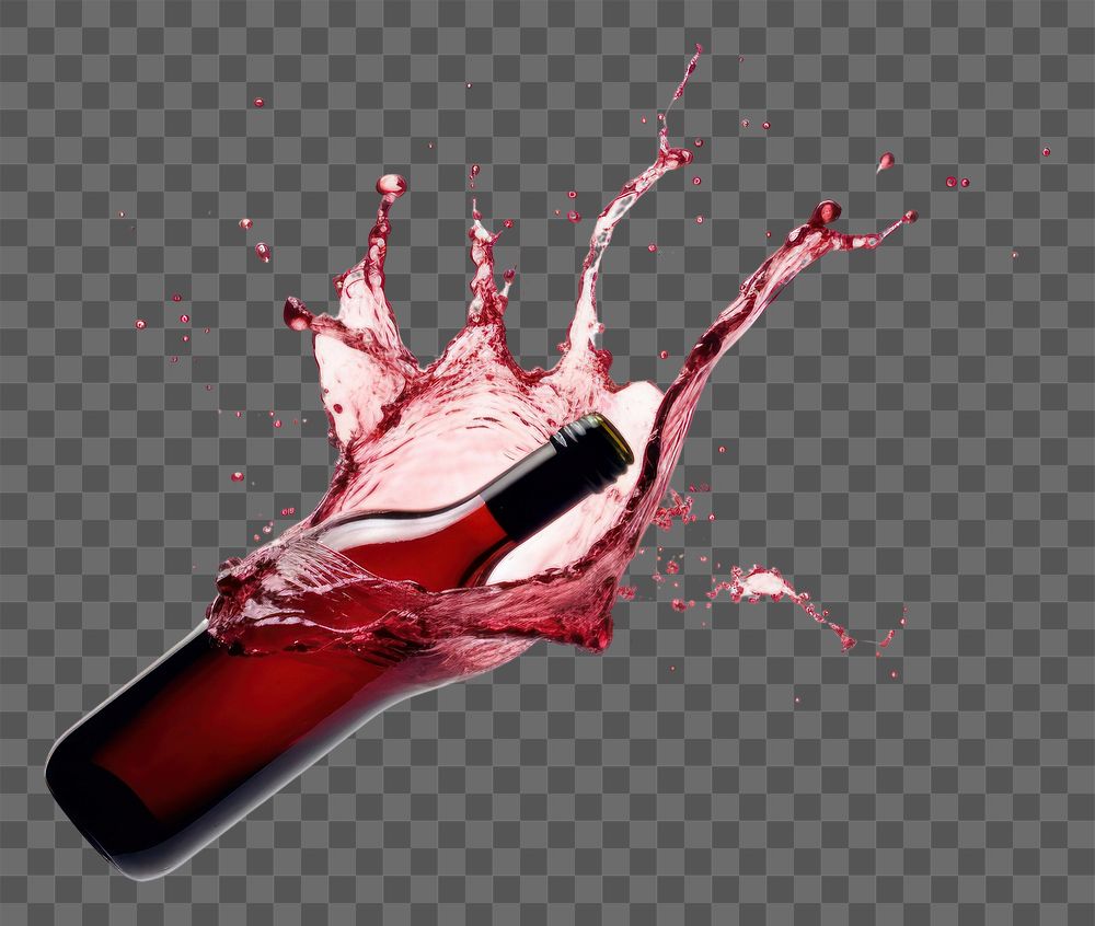PNG  Wine bottle with splash drink white background refreshment.
