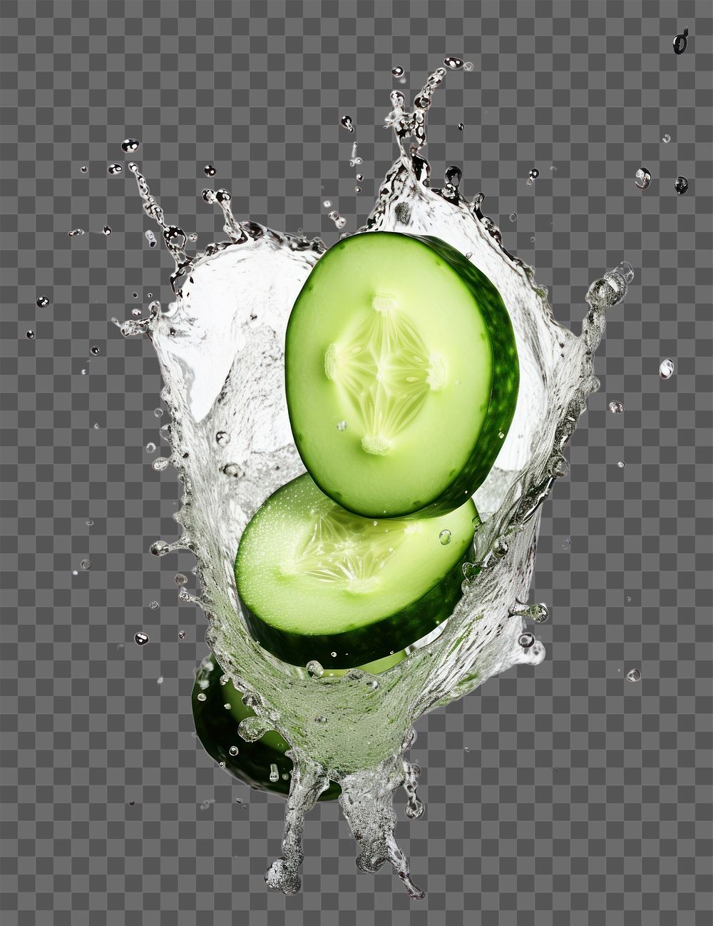 PNG  Cucumber cut falling with splash vegetable food freshness.