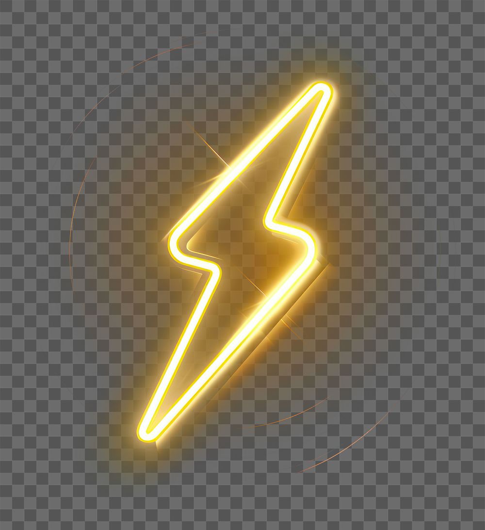 PNG Bolt icon in the style of neon lights technology yellow night.