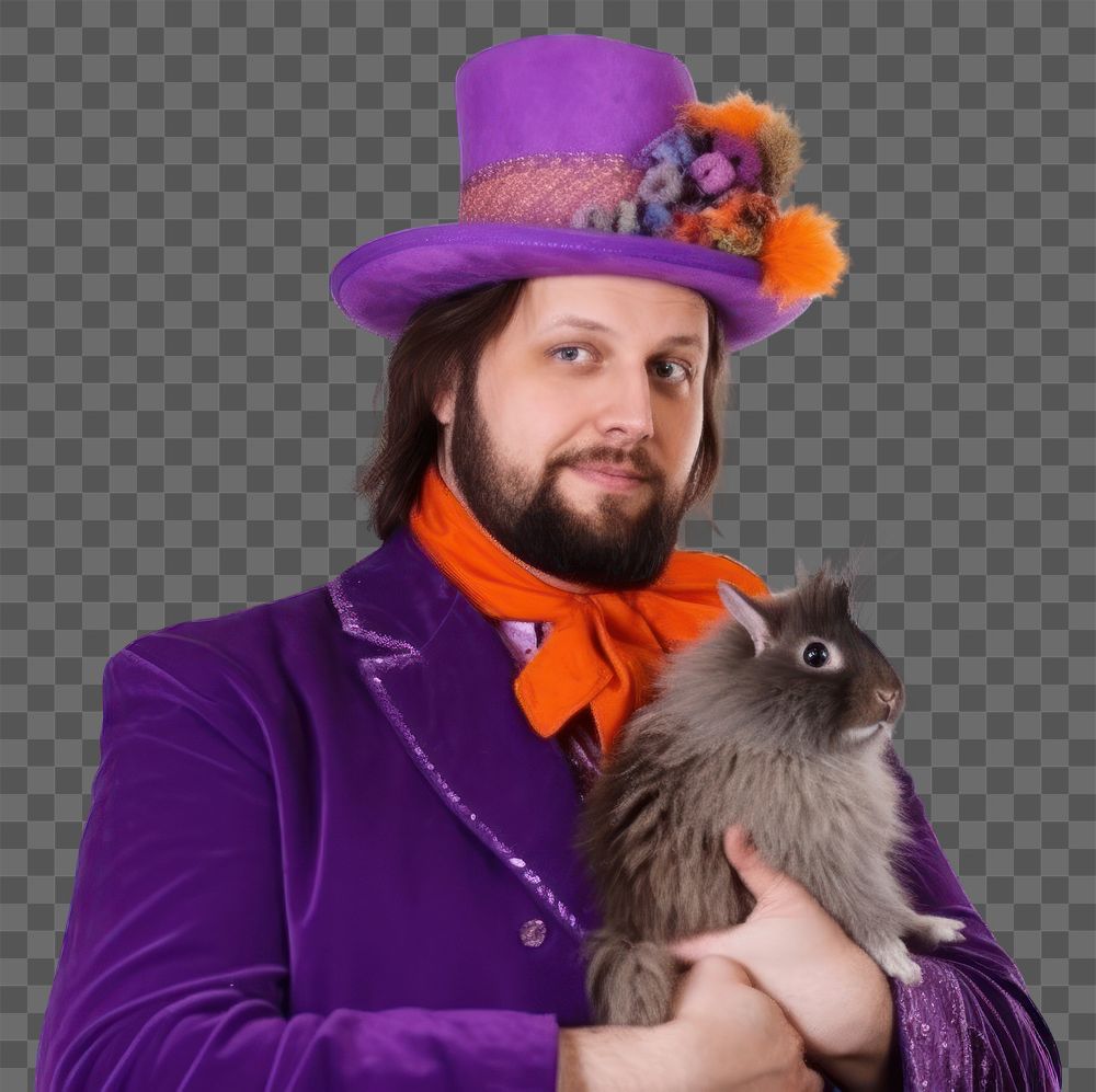 PNG Magician with rabbit in a hat portrait animal purple. AI generated Image by rawpixel.