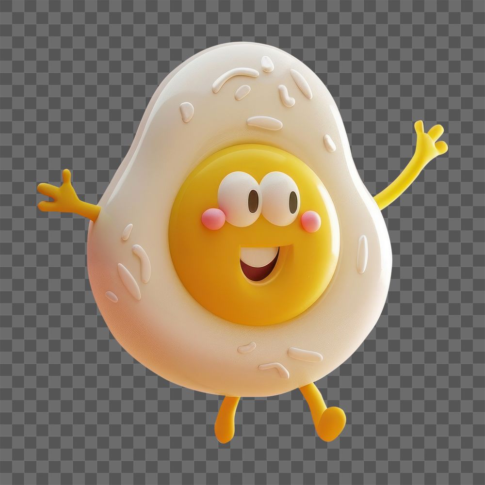 PNG 3d bacon and fried egg character cartoon anthropomorphic celebration.