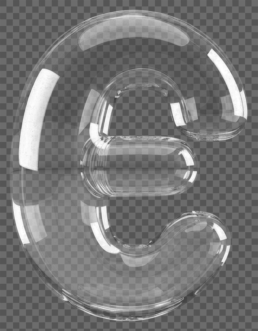 Letter E glass transparent number.