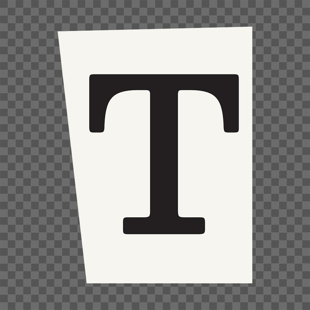 Letter T  png black&white papercut alphabet, transparent background