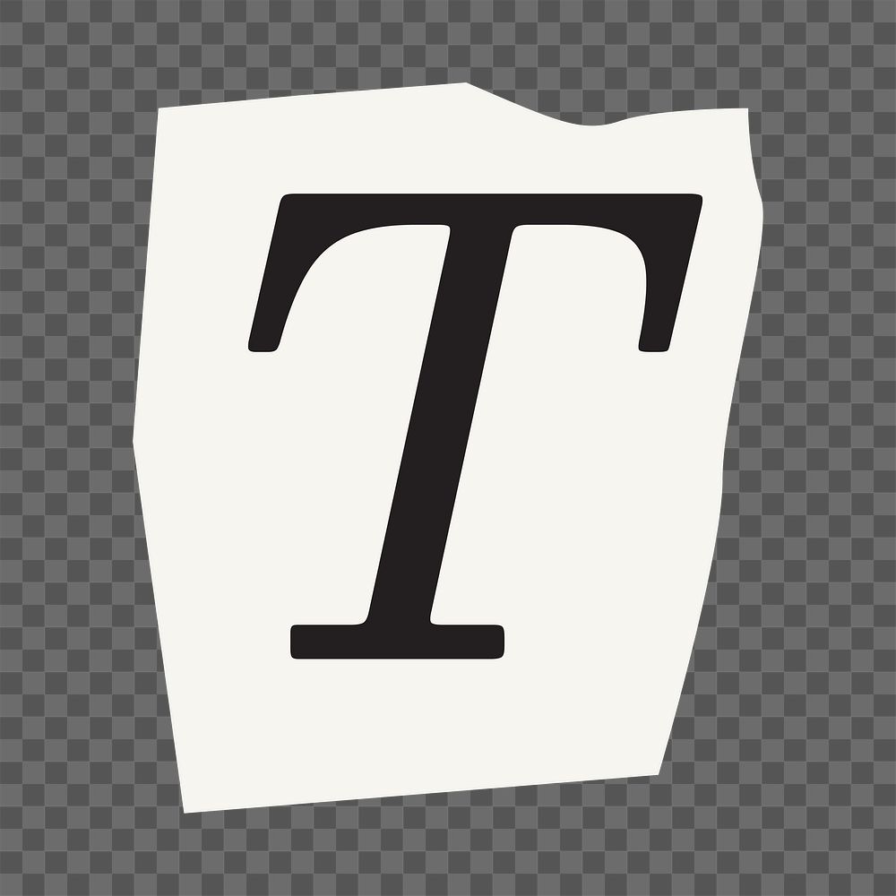 Letter T  png black&white papercut alphabet, transparent background