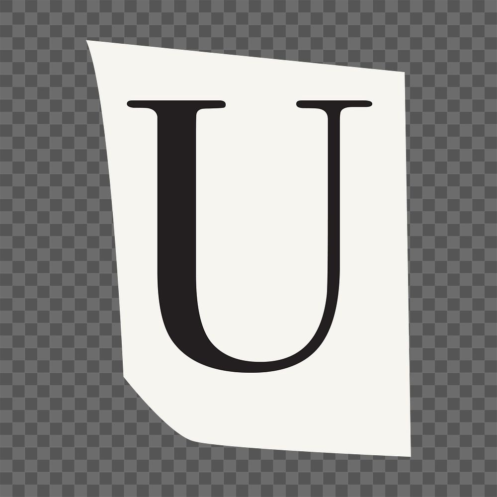 Letter U  png black&white papercut alphabet, transparent background
