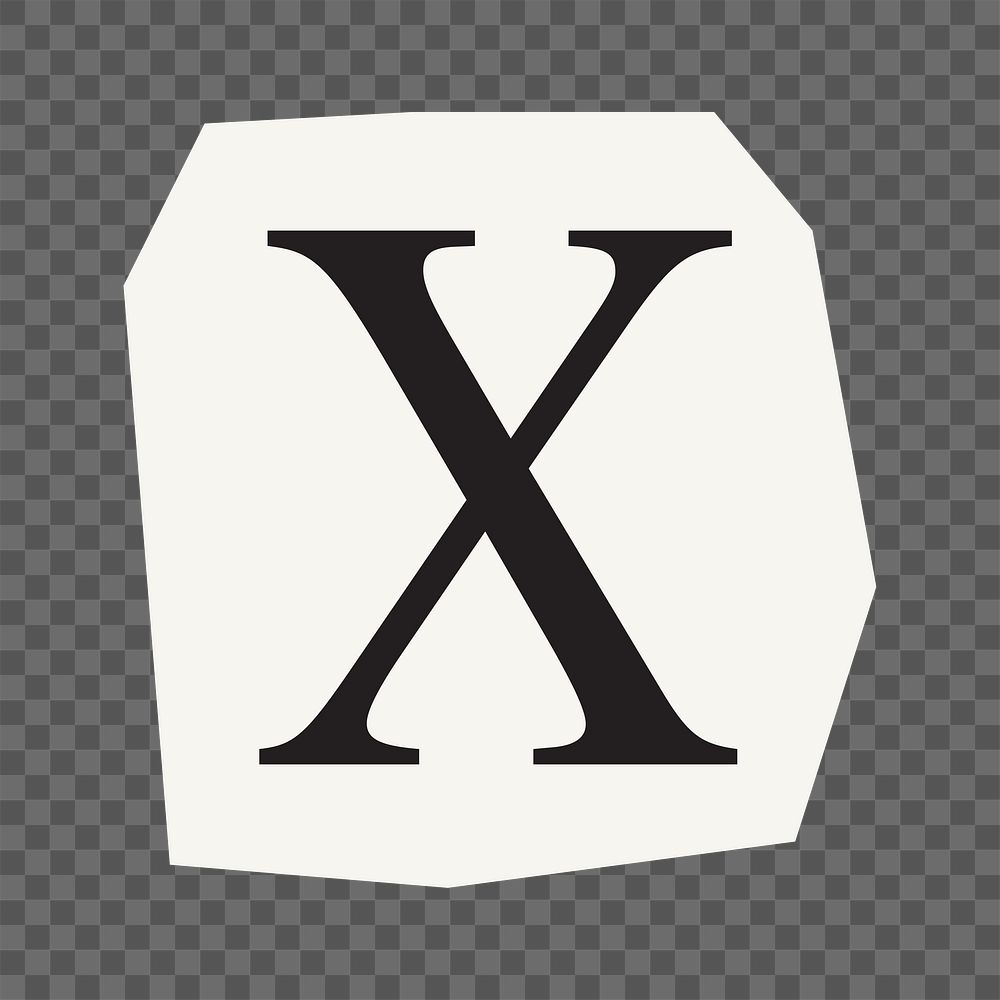 Letter X  png black&white papercut alphabet, transparent background