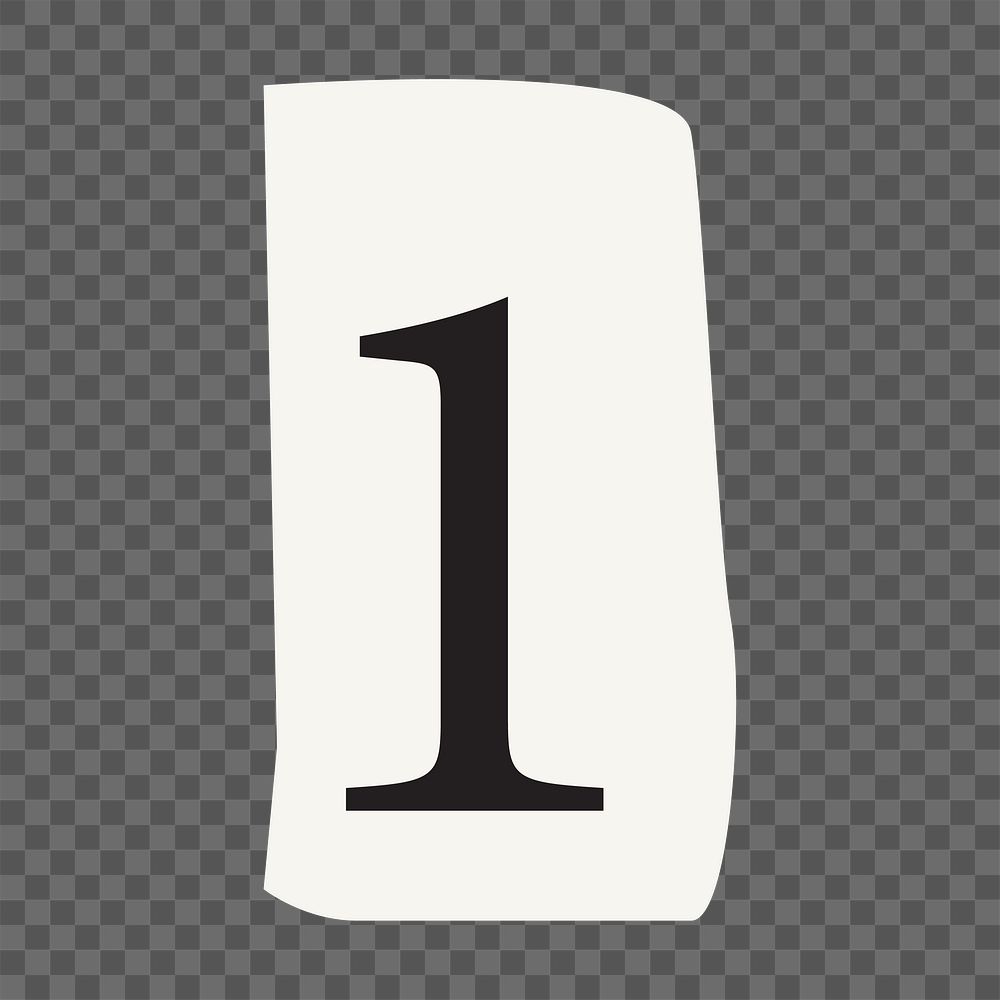  Number 1 png black&white papercut, transparent background