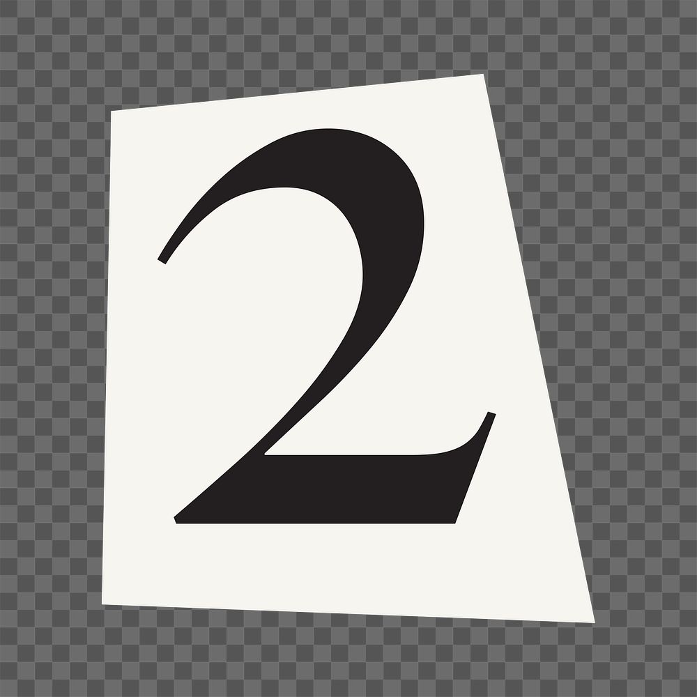  Number 2 png black&white papercut, transparent background