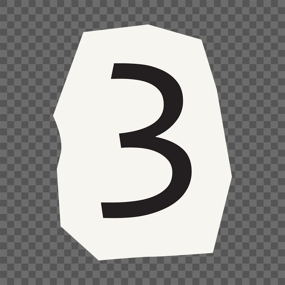  Number 3 png black&white papercut, transparent background
