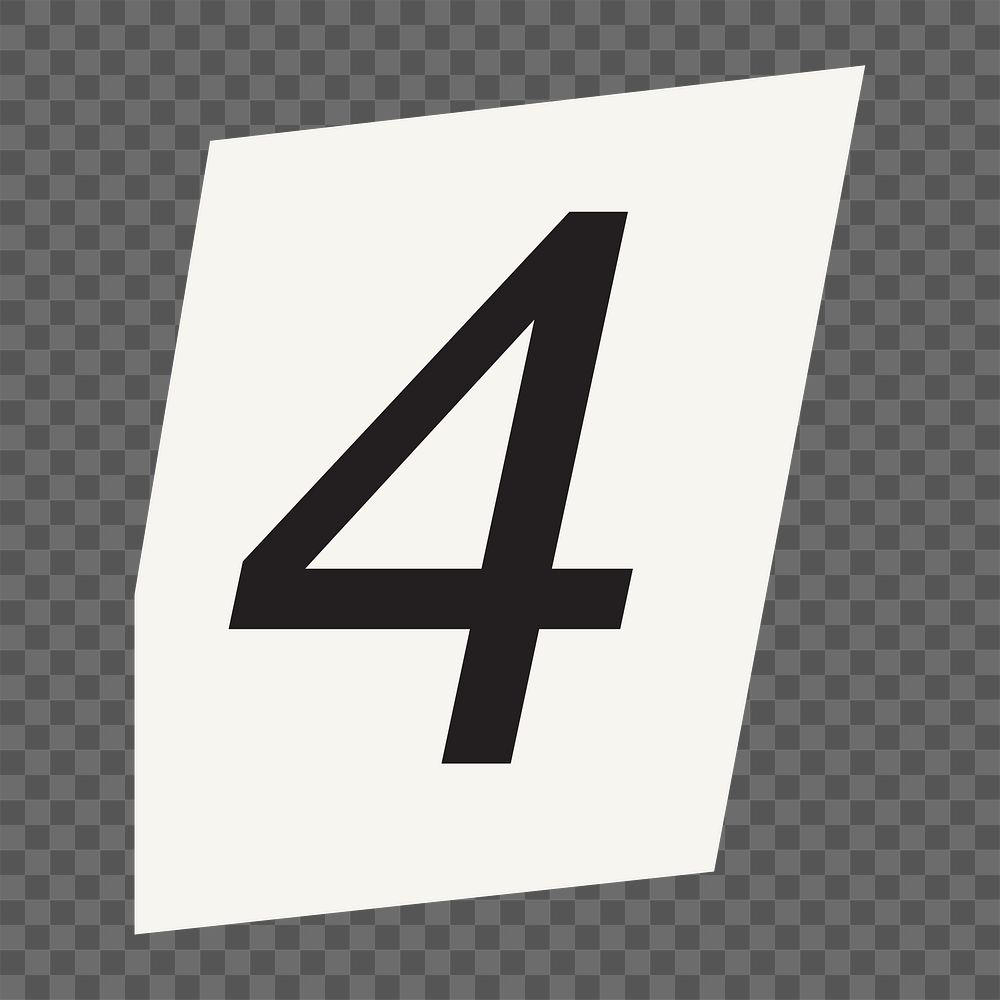  Number 4 png black&white papercut, transparent background