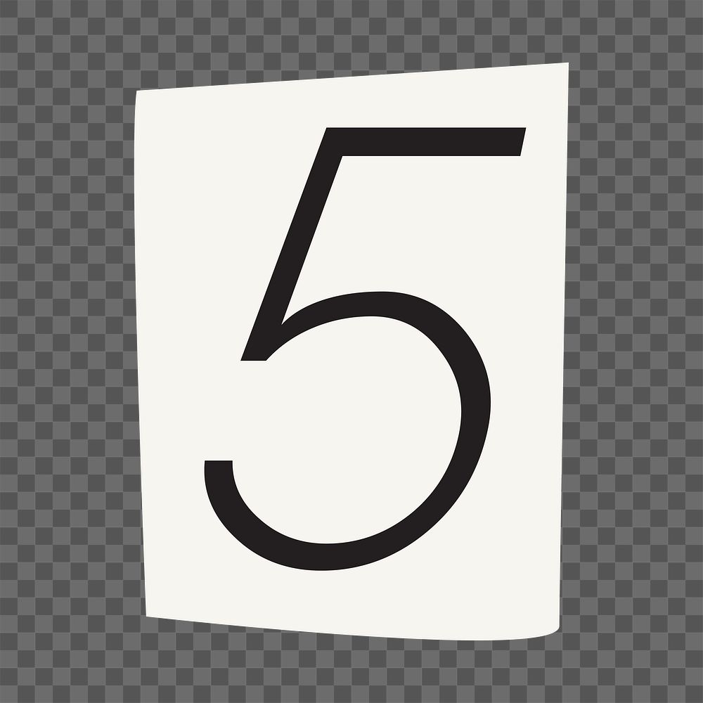  Number 5 png black&white papercut, transparent background