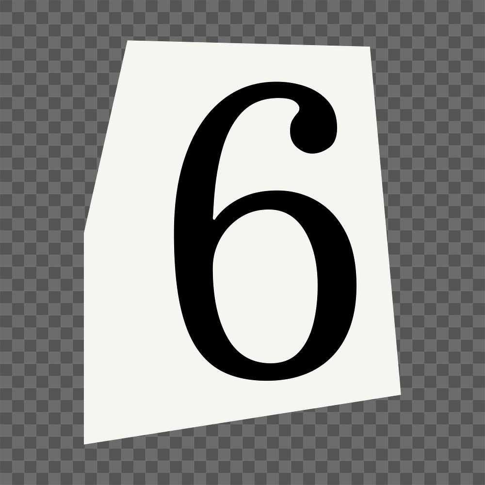  Number 6 png black&white papercut, transparent background