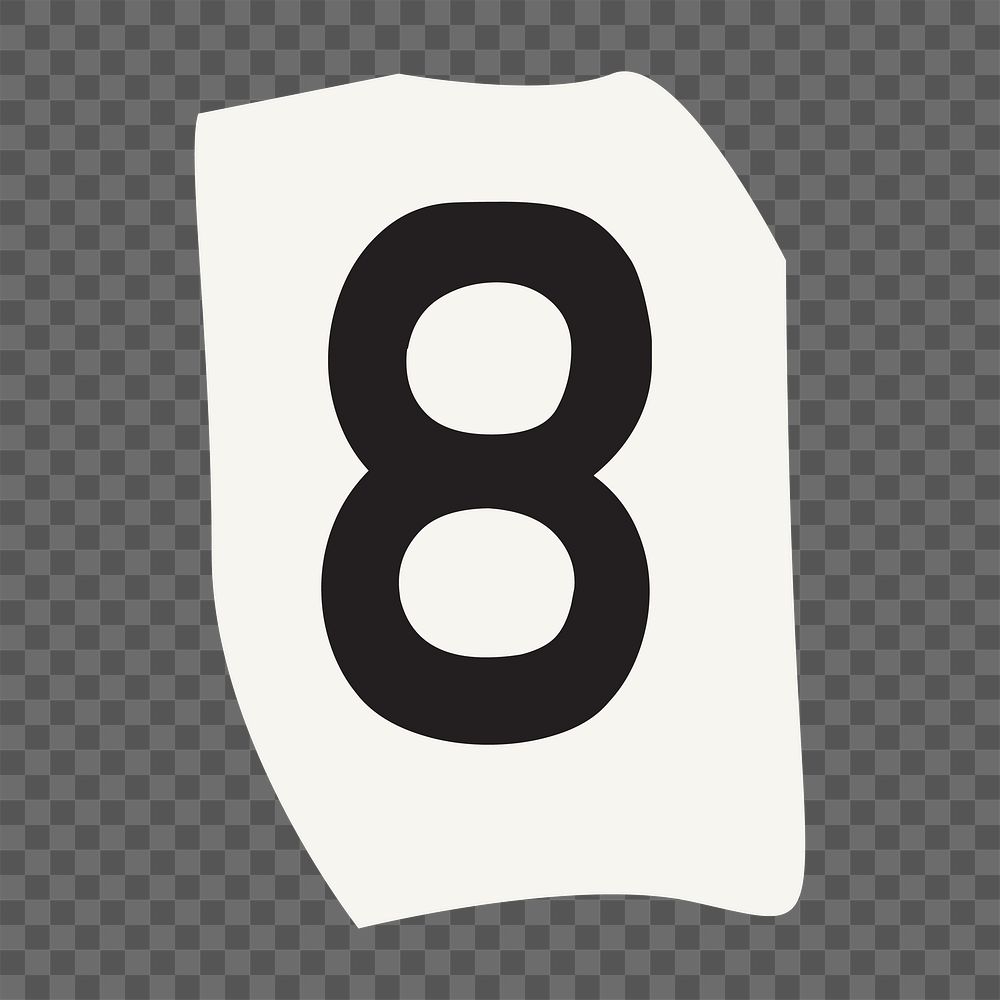  Number 8 png black&white papercut, transparent background