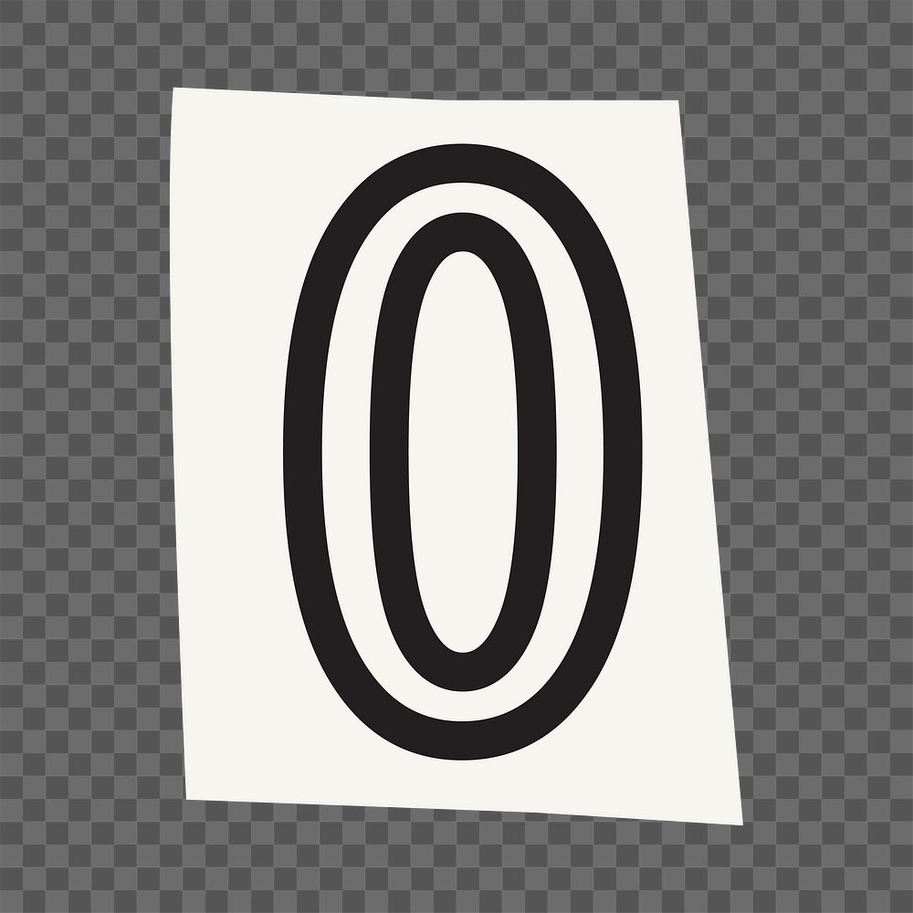  Number 0 png black&white papercut, transparent background