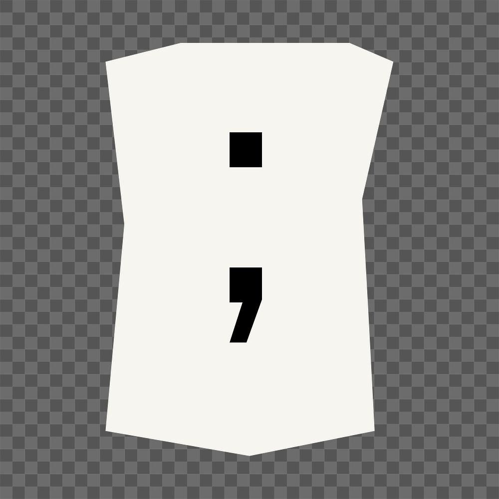 Semicolon sign png black&white papercut, transparent background