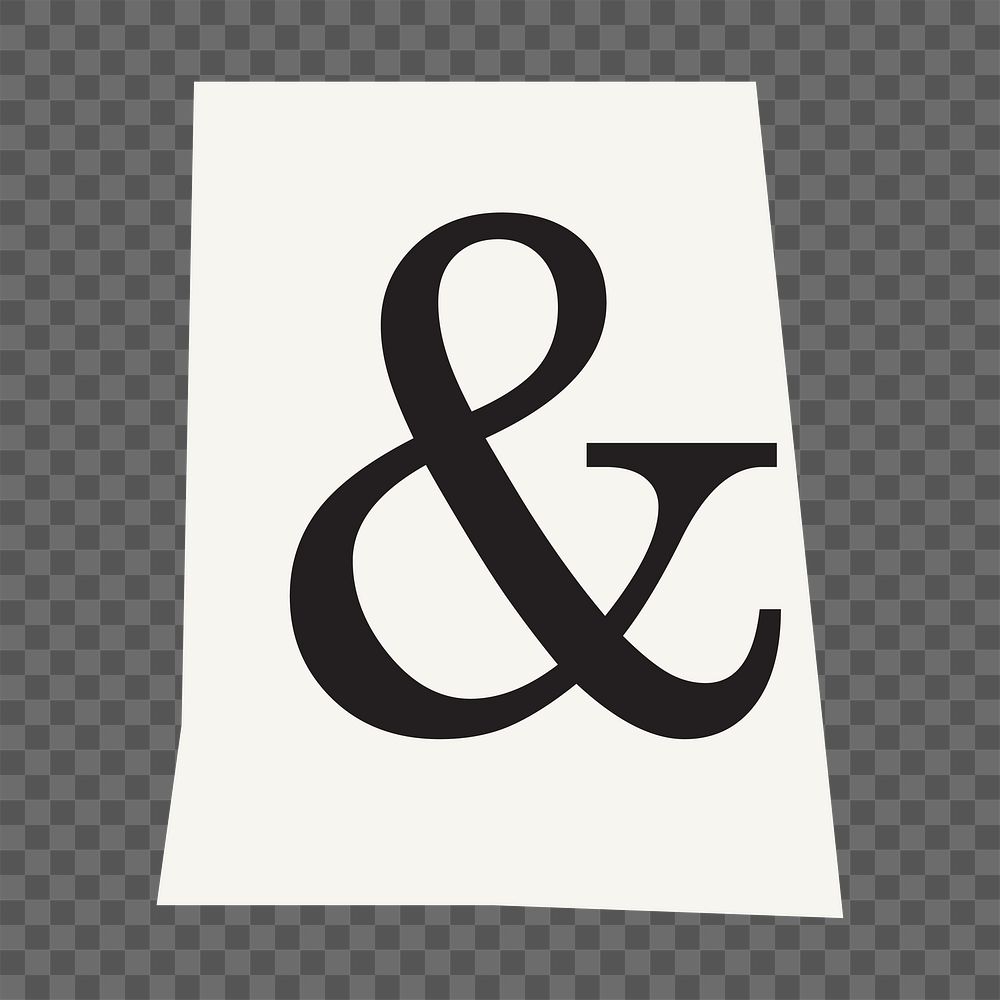 Ampersand sign png black&white papercut, transparent background