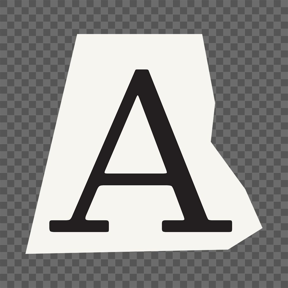 Letter A  png black&white papercut alphabet, transparent background