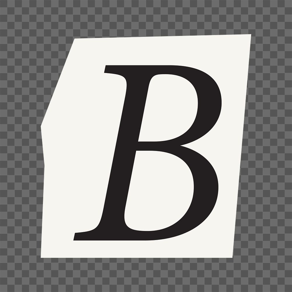 Letter B  png black&white papercut alphabet, transparent background