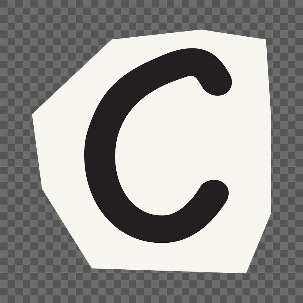 Letter C  png black&white papercut alphabet, transparent background