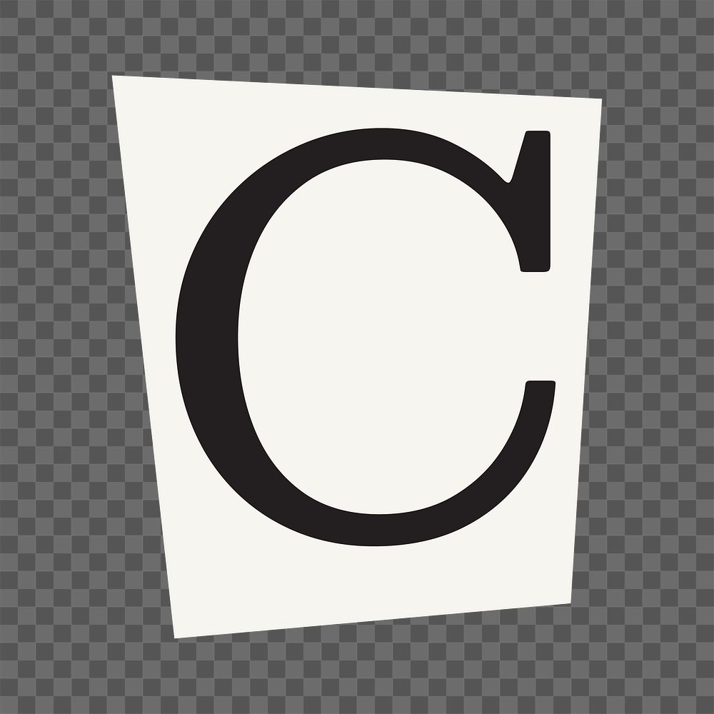 Letter C  png black&white papercut alphabet, transparent background