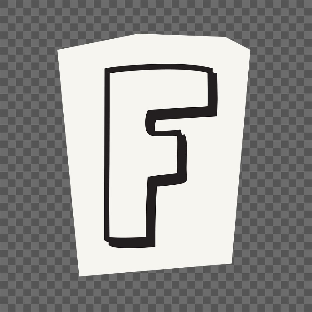 Letter F  png black&white papercut alphabet, transparent background