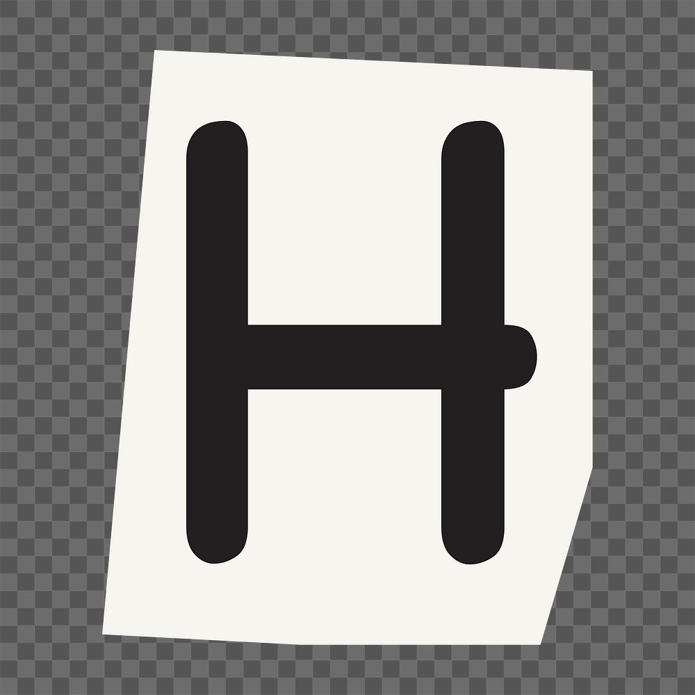 Letter H  png black&white papercut alphabet, transparent background