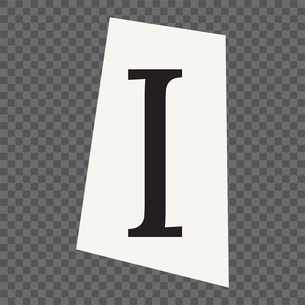 Letter I  png black&white papercut alphabet, transparent background