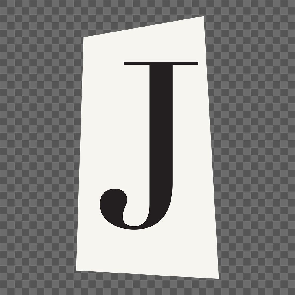 Letter J  png black&white papercut alphabet, transparent background