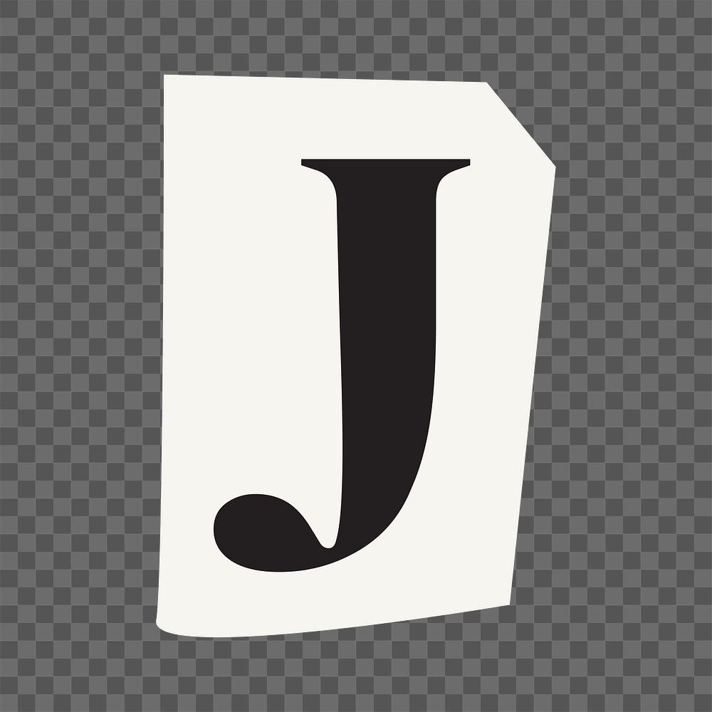 Letter J  png black&white papercut alphabet, transparent background