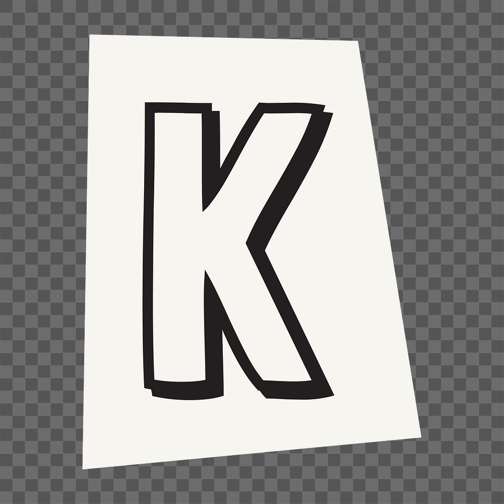 Letter K  png black&white papercut alphabet, transparent background