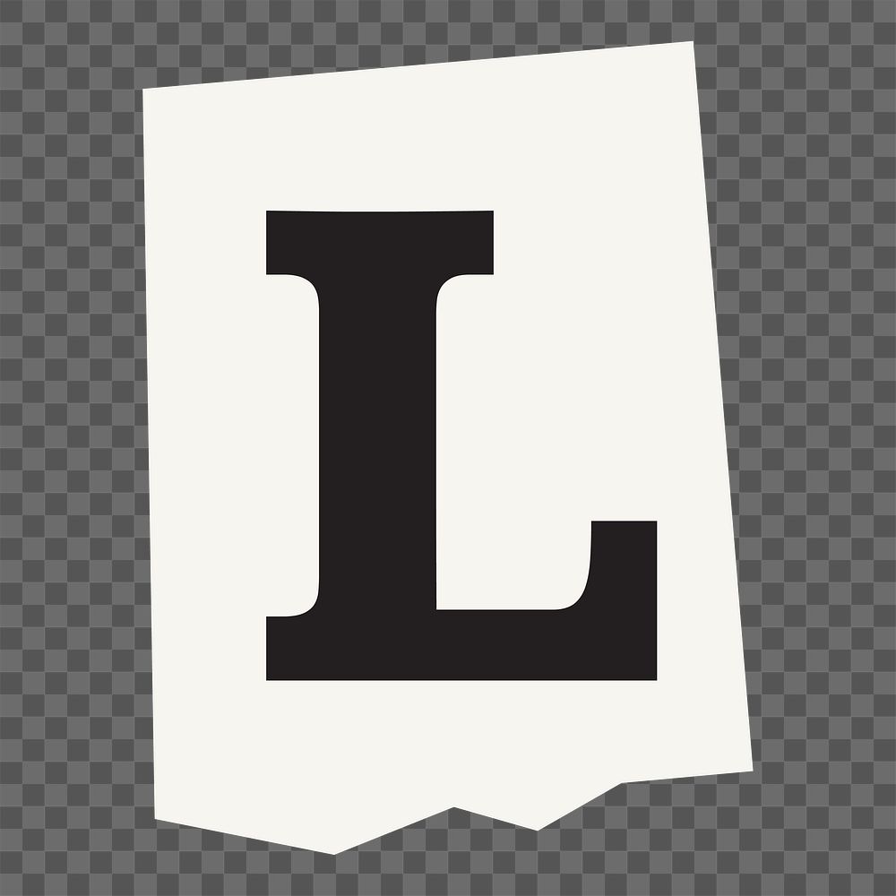 Letter L  png black&white papercut alphabet, transparent background