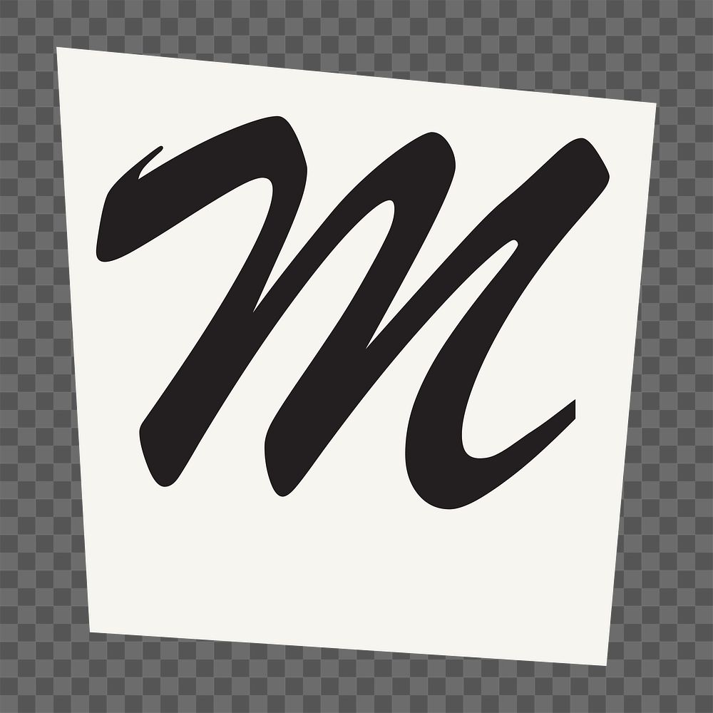 Letter M  png black&white papercut alphabet, transparent background