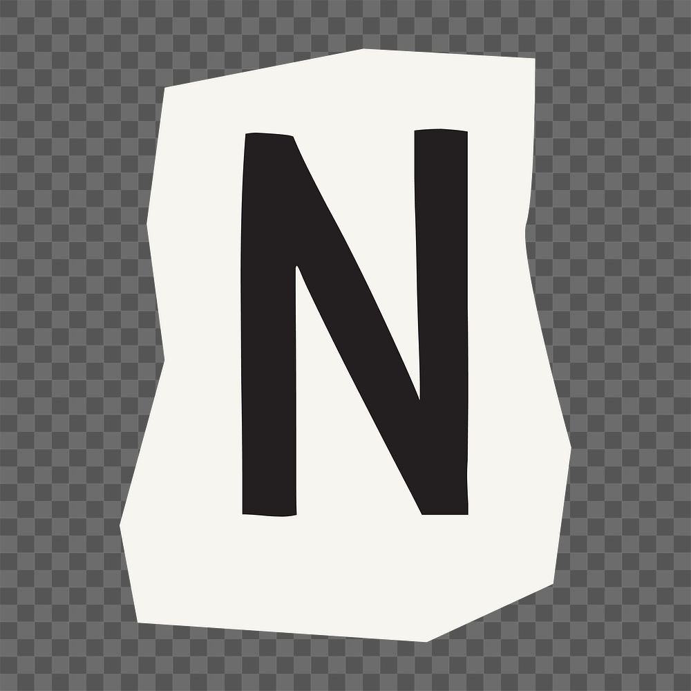 Letter N  png black&white papercut alphabet, transparent background