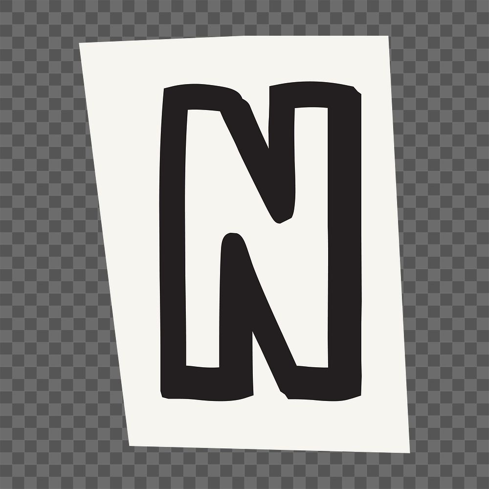 Letter N  png black&white papercut alphabet, transparent background