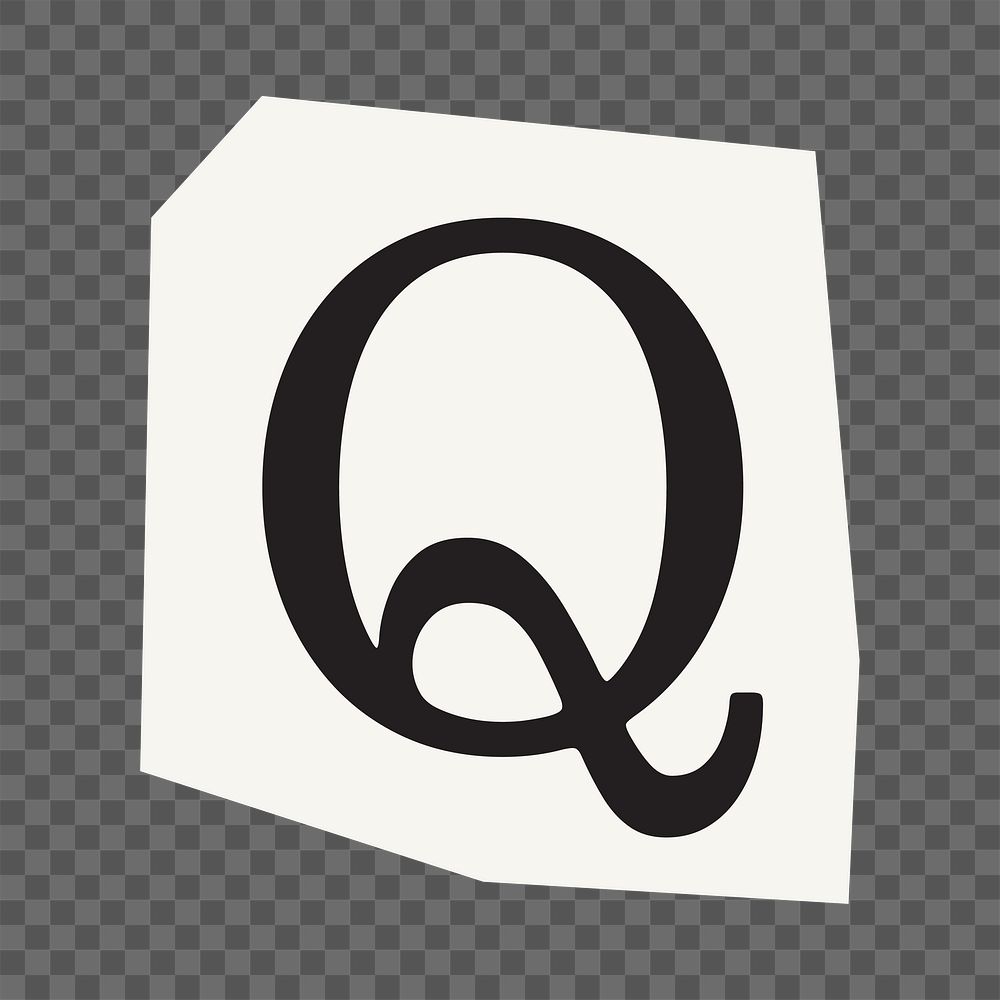 Letter Q  png black&white papercut alphabet, transparent background